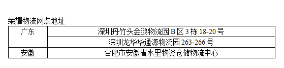 荣耀物流网点地址